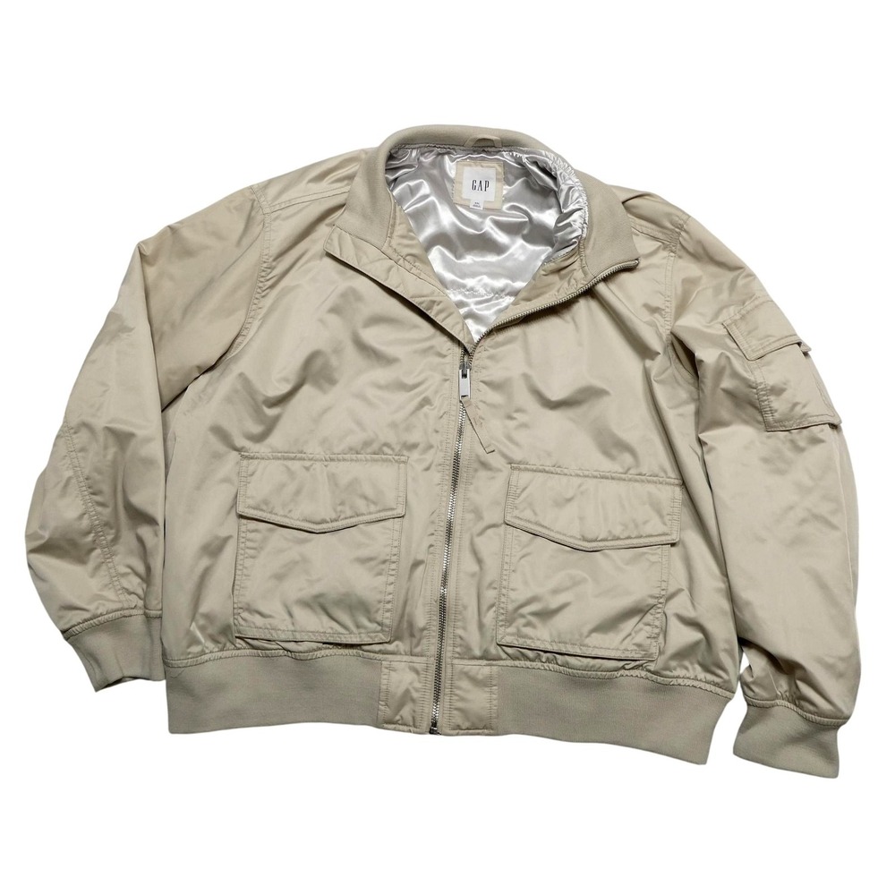 Gap Jacket Mens 2XL Beige Microfiber Bomber Full Zip Insulated Lined Pockets